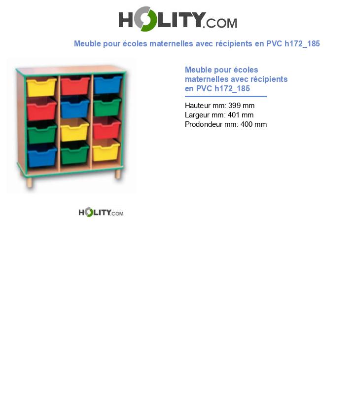Meuble pour écoles maternelles avec récipients en PVC h172_185