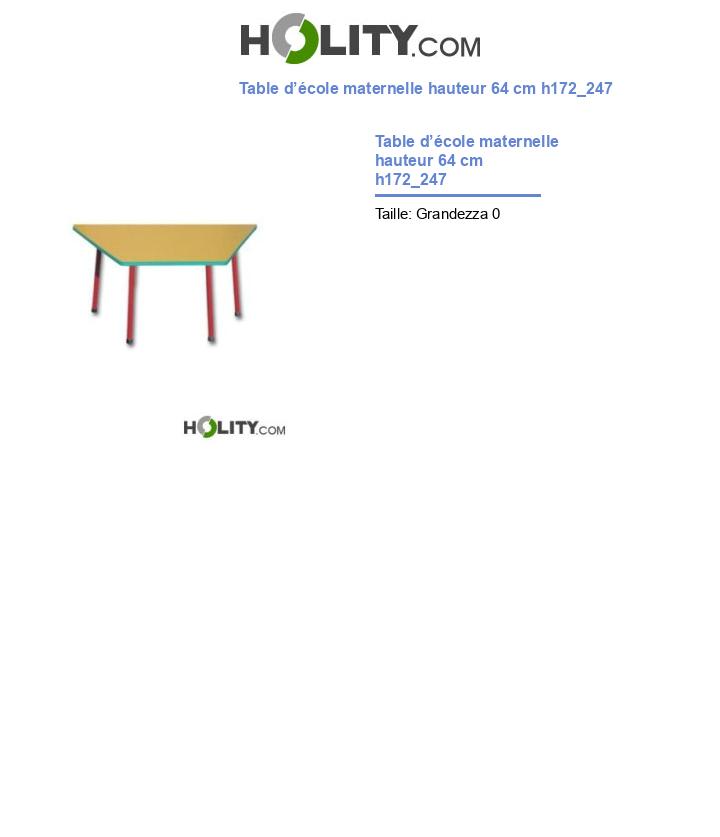 Table d’école maternelle hauteur 64 cm h172_247