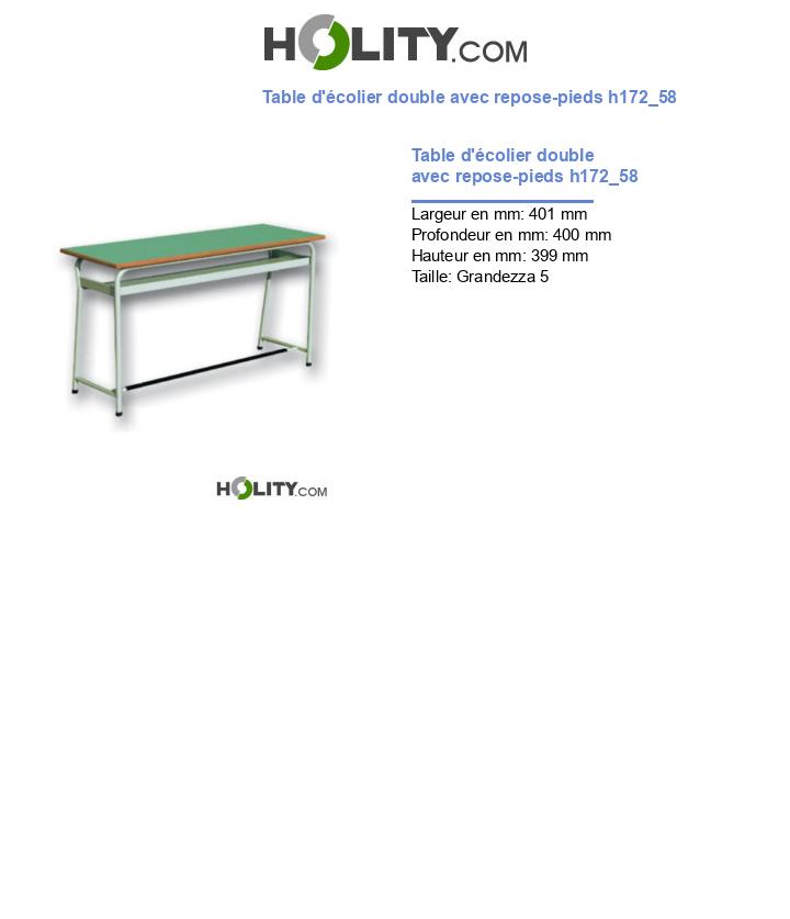 Table d'écolier double avec repose-pieds h172_58