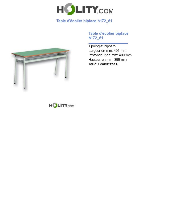 Table d'écolier biplace h172_61