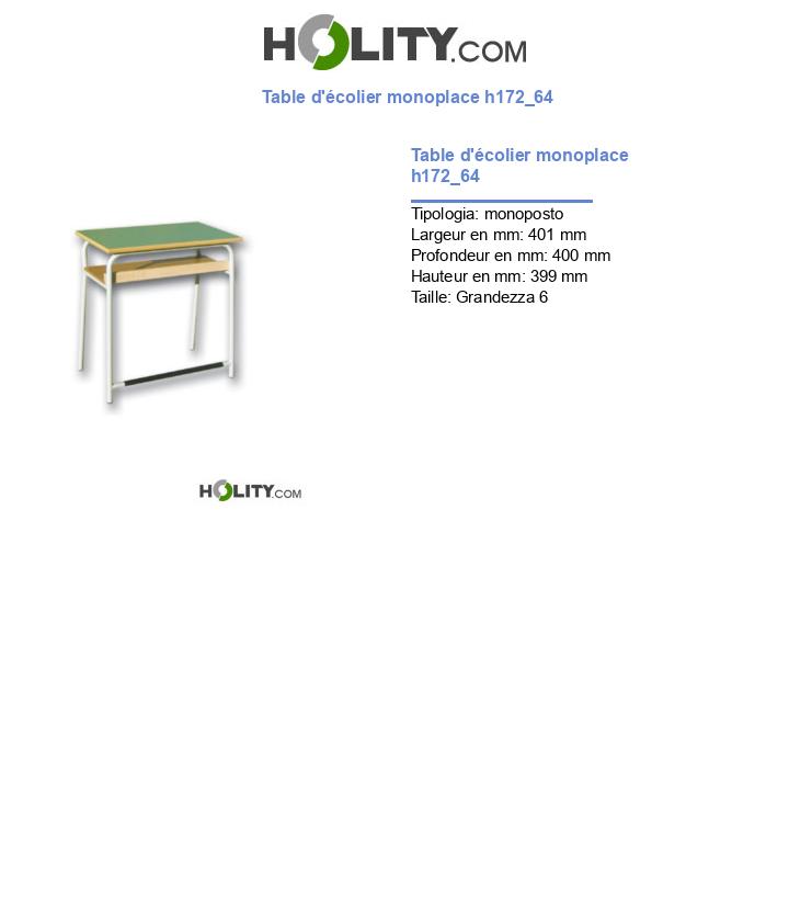 Table d'écolier monoplace h172_64
