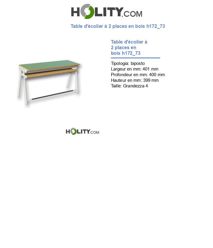 Table d'écolier à 2 places en bois h172_73