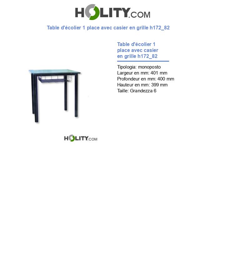 Table d'écolier 1 place avec casier en grille h172_82