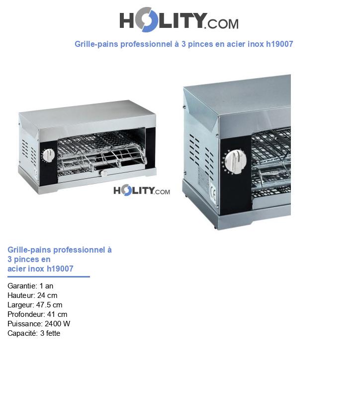 Grille-pains professionnel à 3 pinces en acier inox h19007