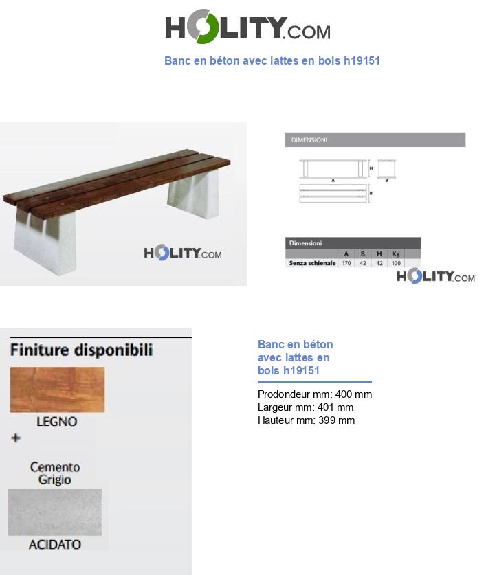 Banc en béton avec lattes en bois h19151
