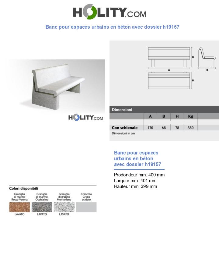 Banc pour espaces urbains en béton avec dossier h19157