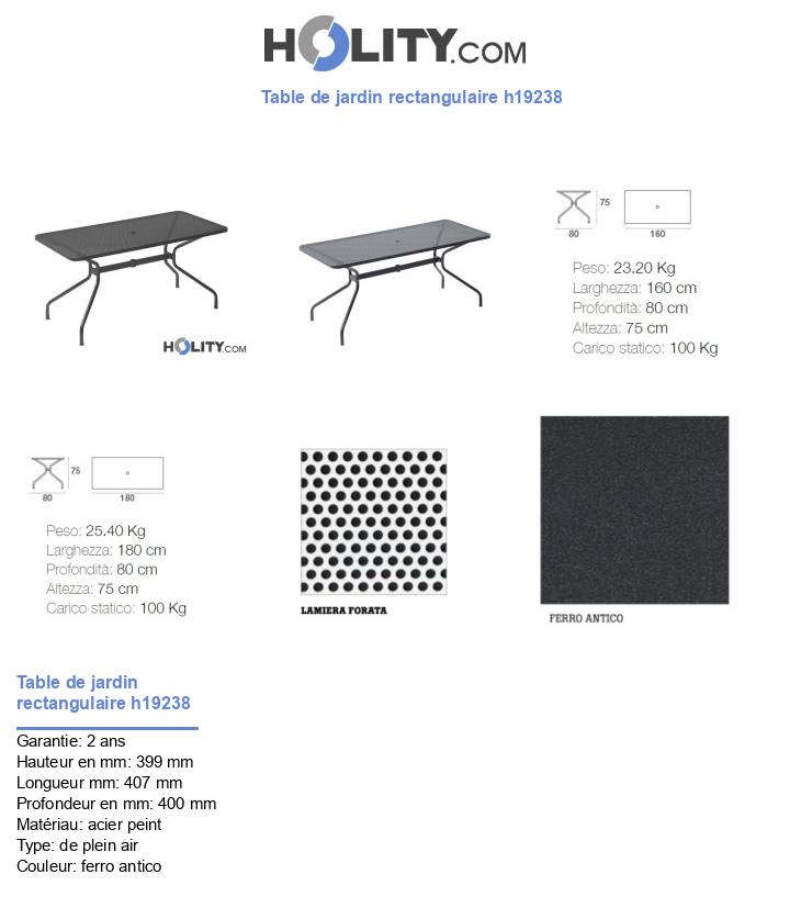 Table de jardin rectangulaire h19238