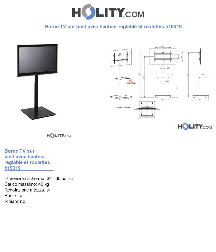 Borne TV sur pied avec hauteur réglable et roulettes h19319