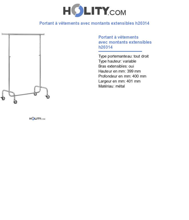 Portant à vêtements avec montants extensibles h20314