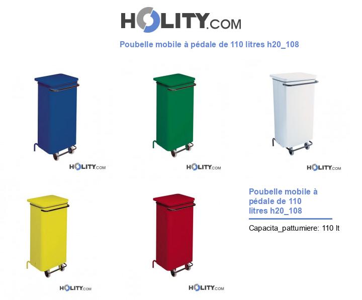 Poubelle mobile à pédale de 110 litres h20_108
