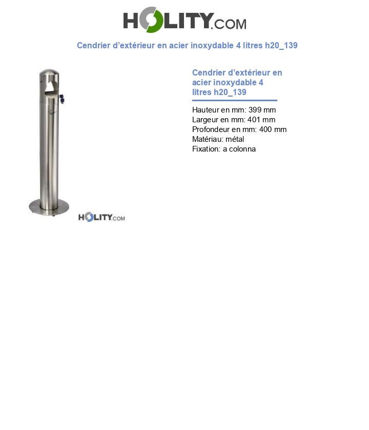 Cendrier d’extérieur en acier inoxydable 4 litres h20_139