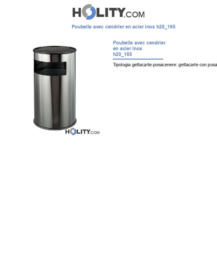 Poubelle avec cendrier en acier inox h20_165