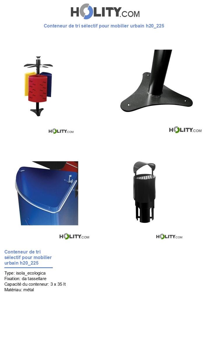Conteneur de tri sélectif pour mobilier urbain h20_225