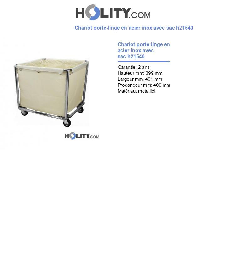 Chariot porte-linge en acier inox avec sac h21540