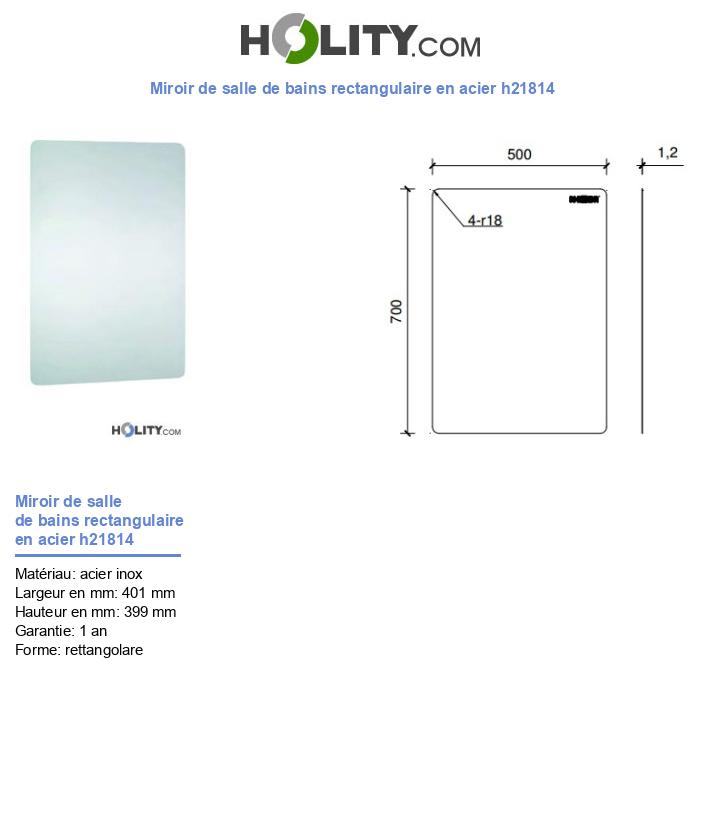 Miroir de salle de bains rectangulaire en acier h21814