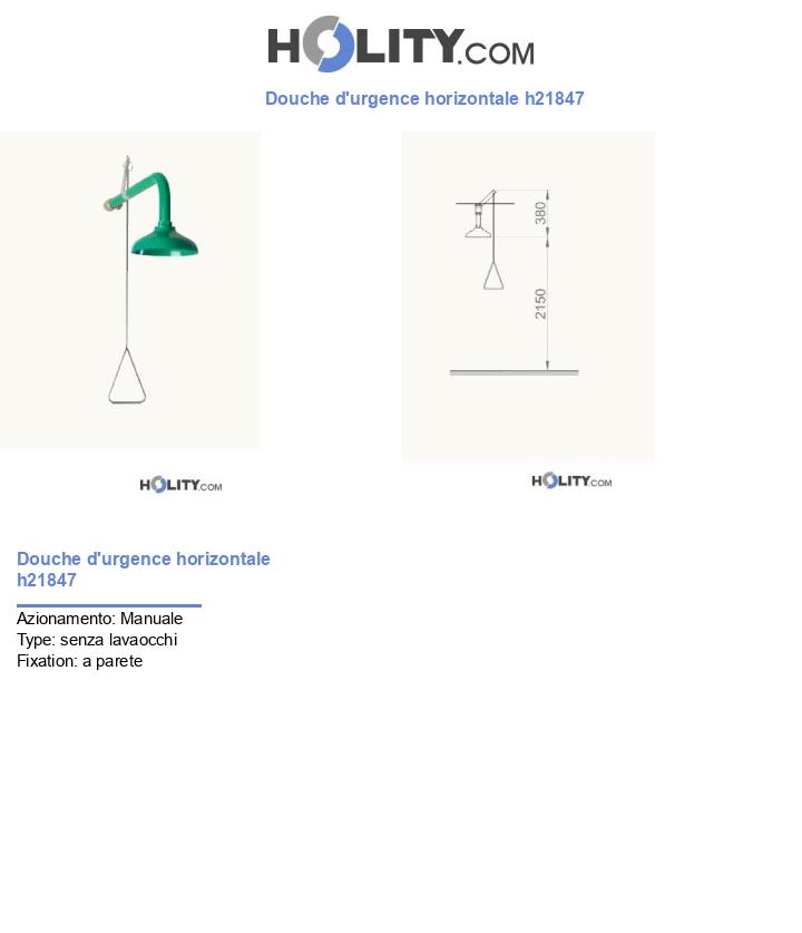 Douche d'urgence horizontale h21847