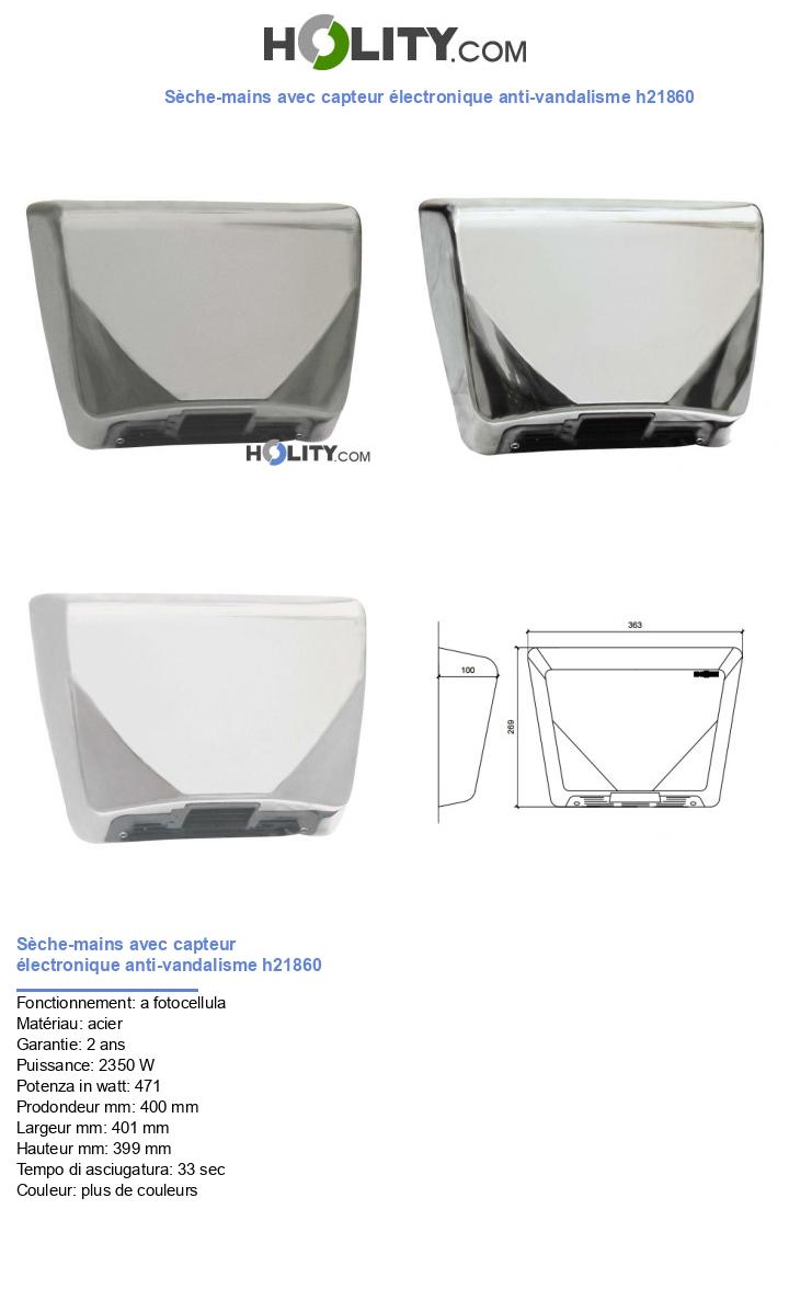 Sèche-mains avec capteur électronique anti-vandalisme h21860