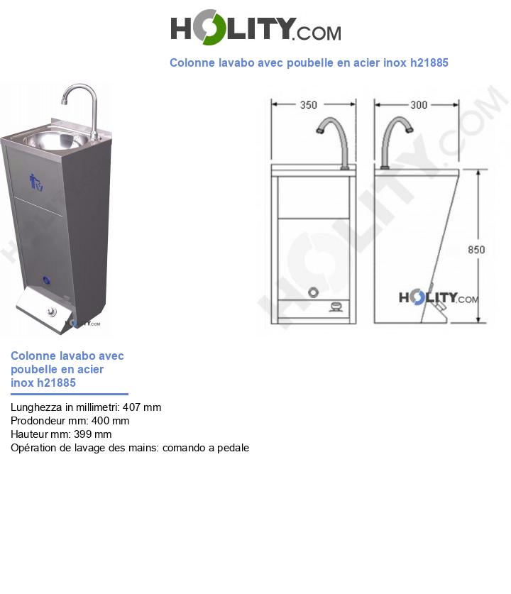 Colonne lavabo avec poubelle en acier inox h21885