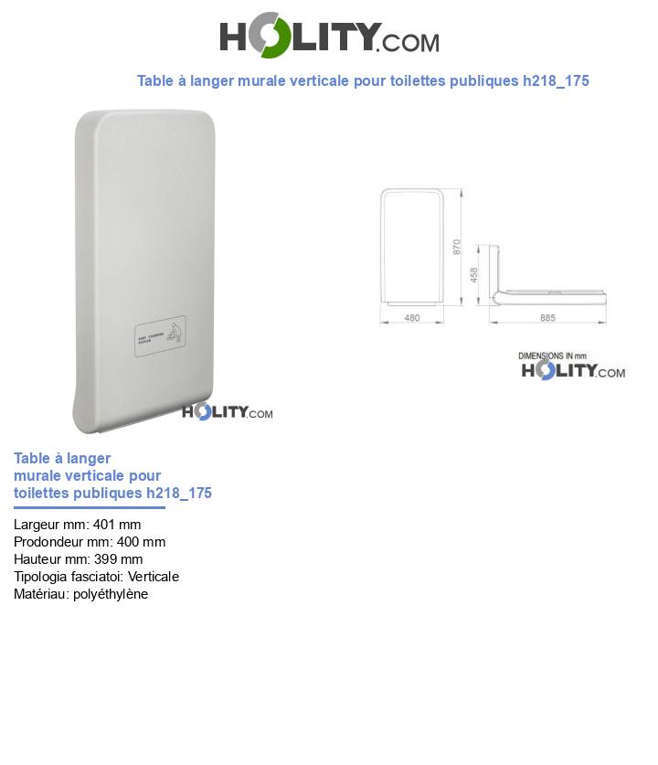 Table à langer murale verticale pour toilettes publiques h218_175
