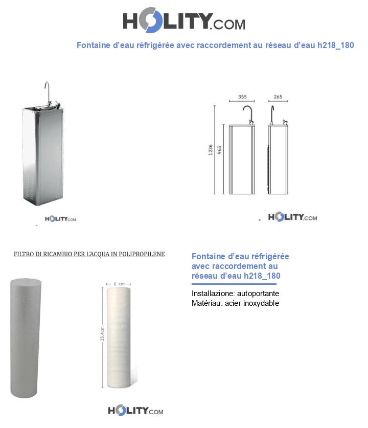 Fontaine d’eau réfrigérée avec raccordement au réseau d’eau h218_180