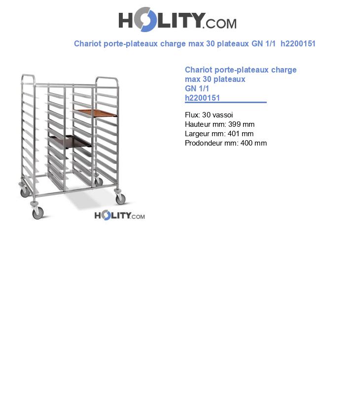Chariot porte-plateaux charge max 30 plateaux GN 1/1  h2200151