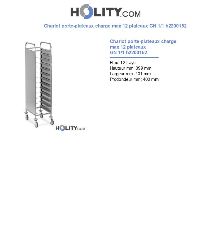 Chariot porte-plateaux charge max 12 plateaux GN 1/1 h2200152