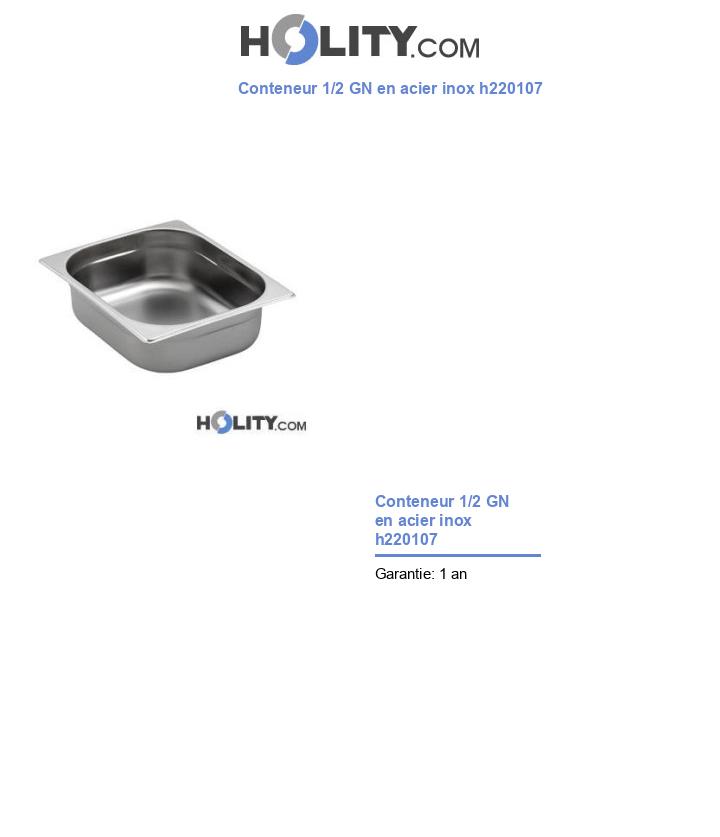 Conteneur 1/2 GN en acier inox h220107