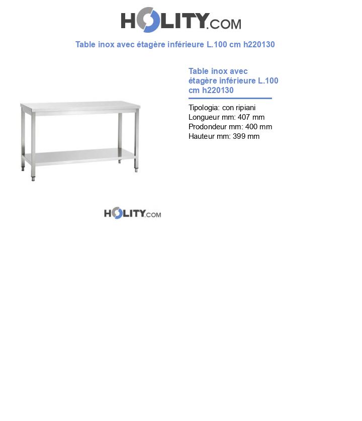 Table inox avec étagère inférieure L.100 cm h220130