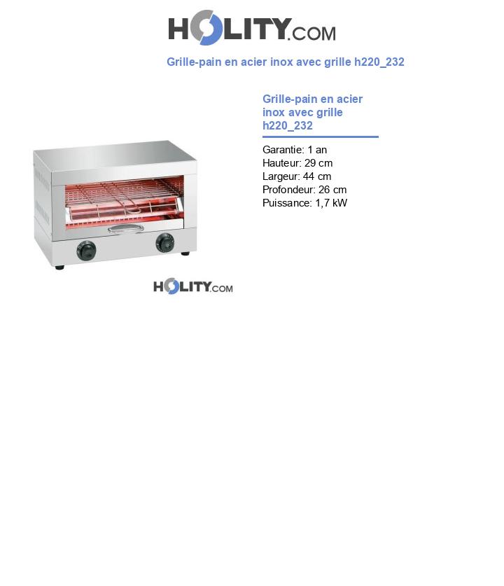 Grille-pain en acier inox avec grille h220_232