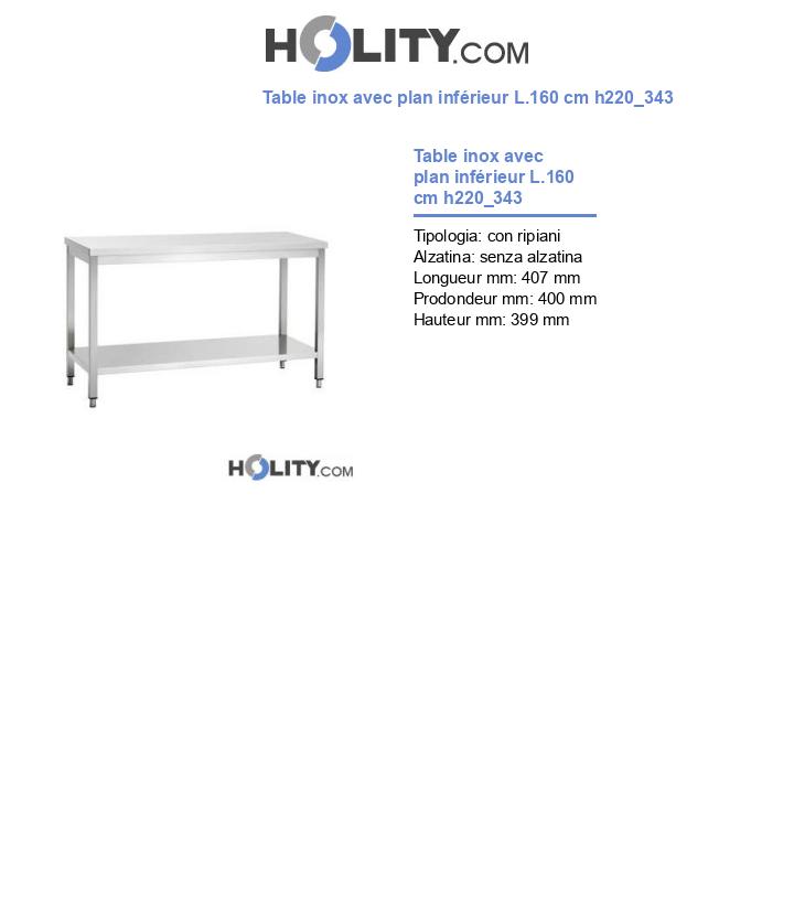 Table inox avec plan inférieur L.160 cm h220_343