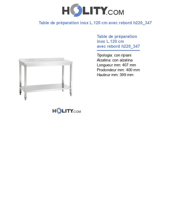 Table de préparation inox L.120 cm avec rebord h220_347