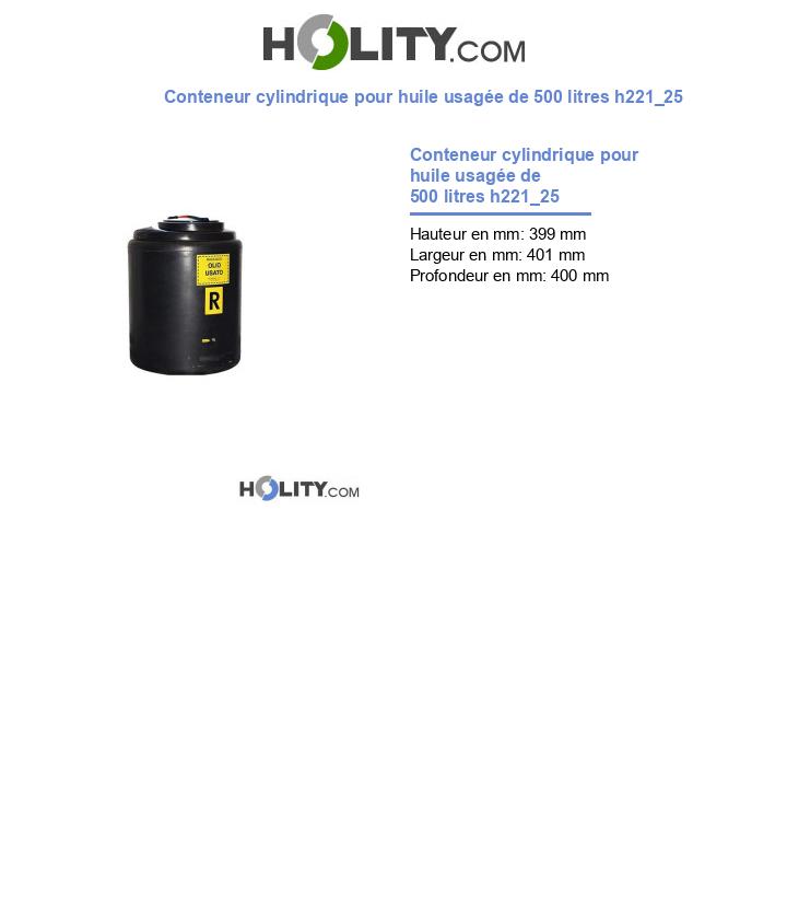 Conteneur cylindrique pour huile usagée de 500 litres h221_25