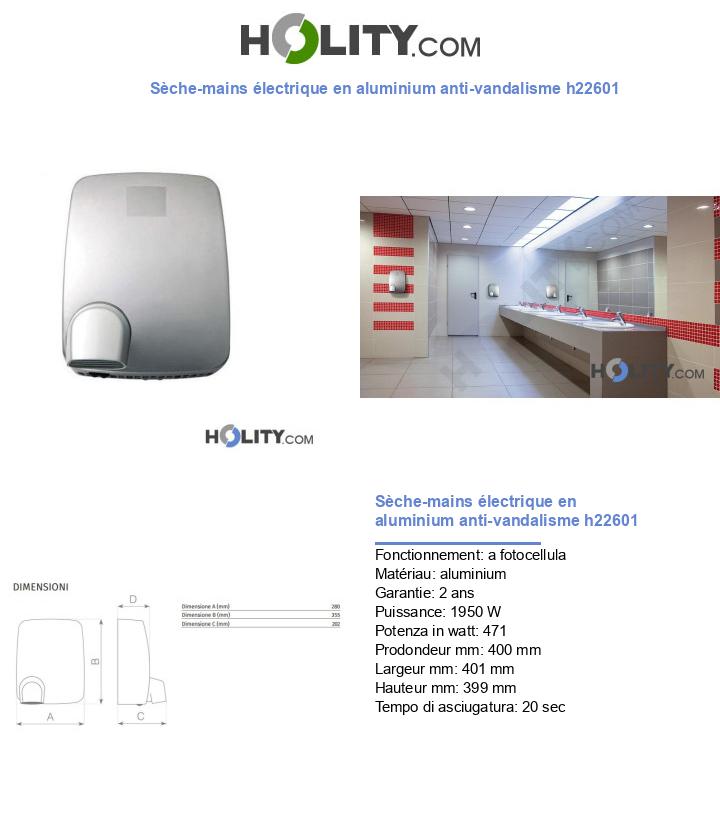 Sèche-mains électrique en aluminium anti-vandalisme h22601