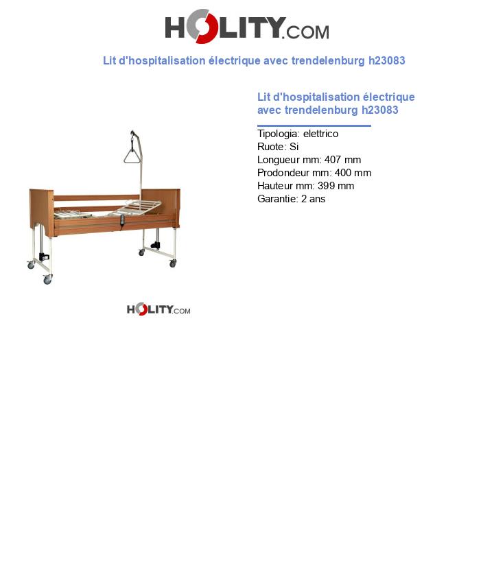 Lit d'hospitalisation électrique avec trendelenburg h23083