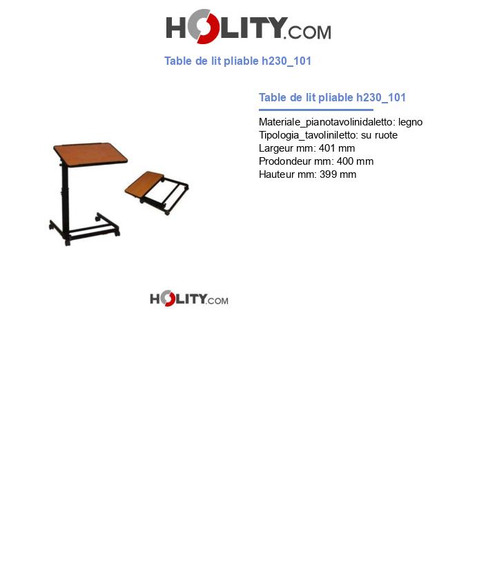 Table de lit pliable h230_101