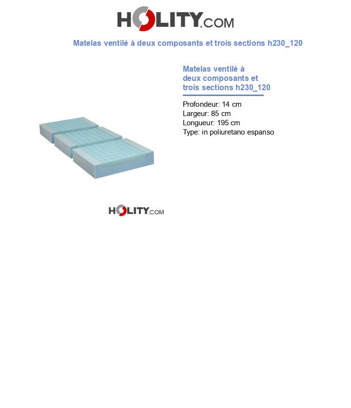 Matelas ventilé à deux composants et trois sections h230_120