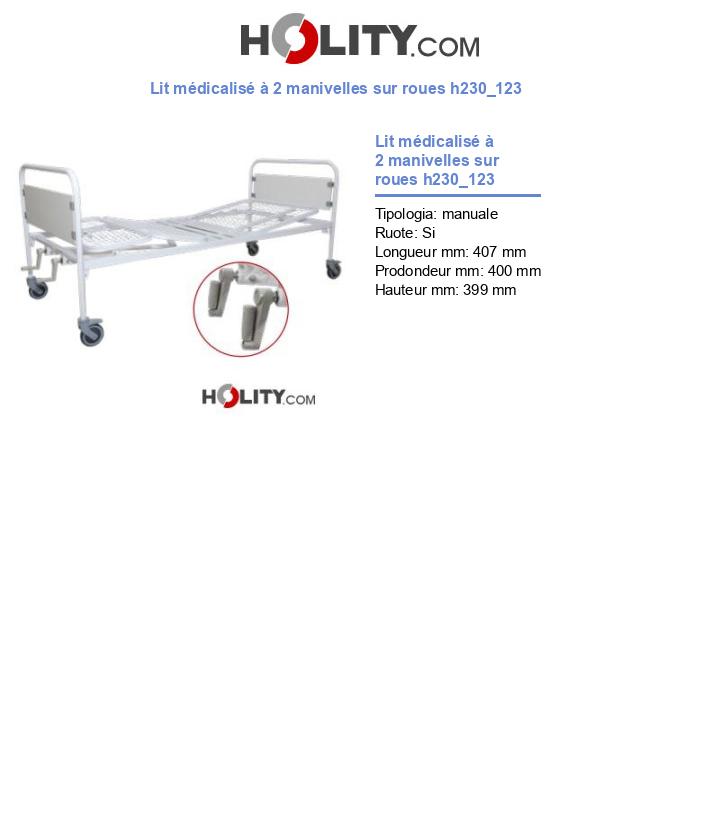 Lit médicalisé à 2 manivelles sur roues h230_123