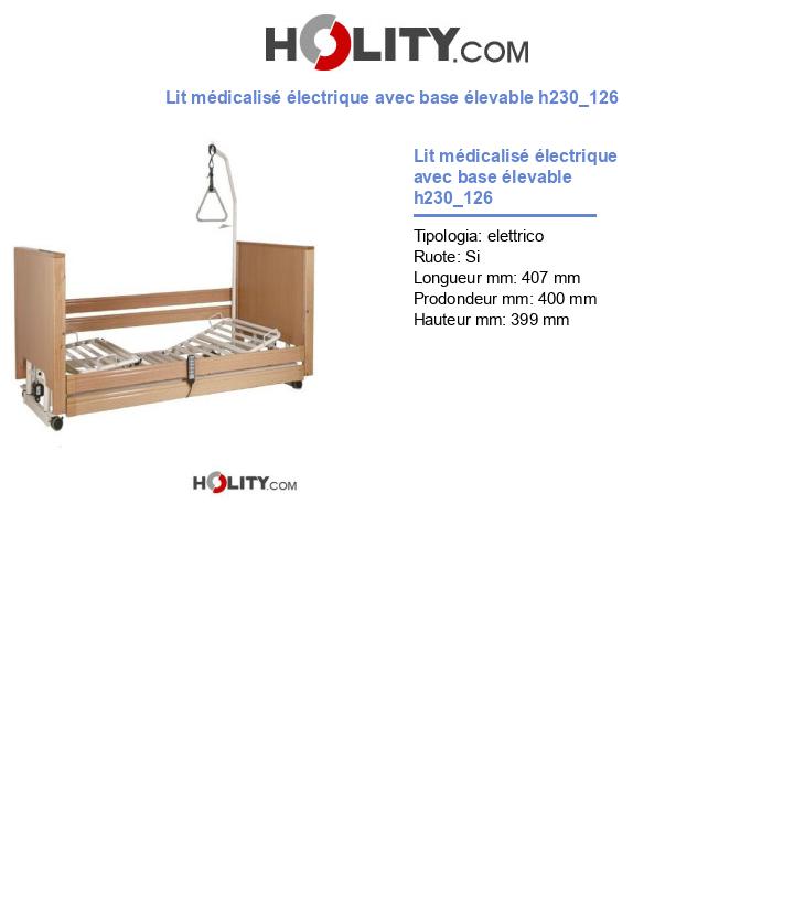 Lit médicalisé électrique avec base élevable h230_126