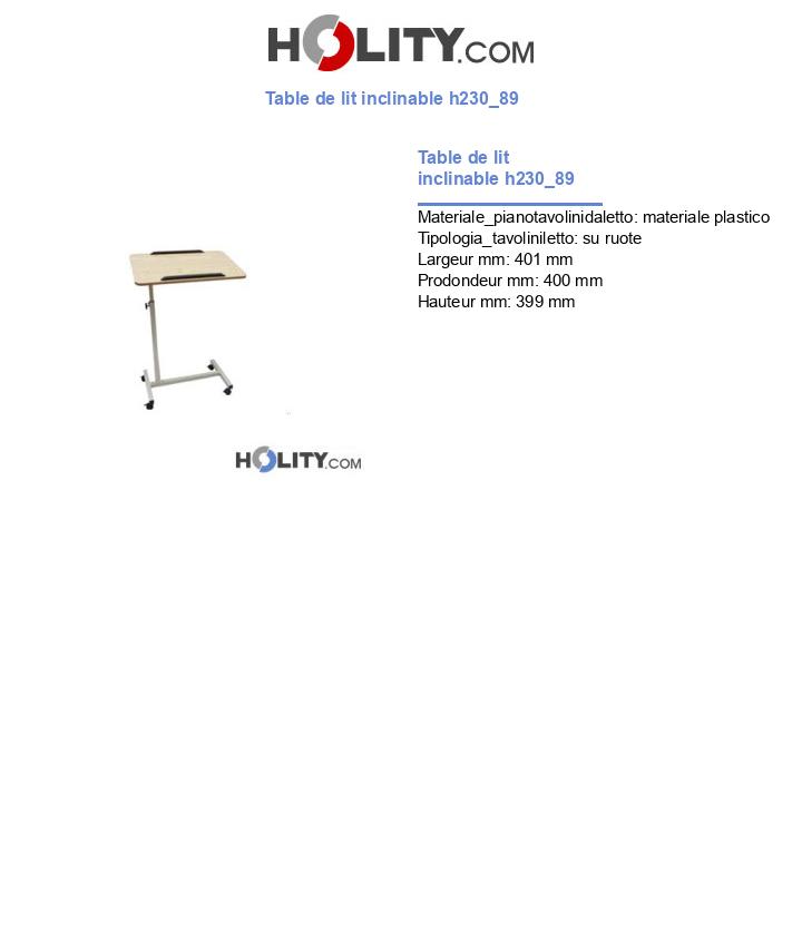 Table de lit inclinable h230_89