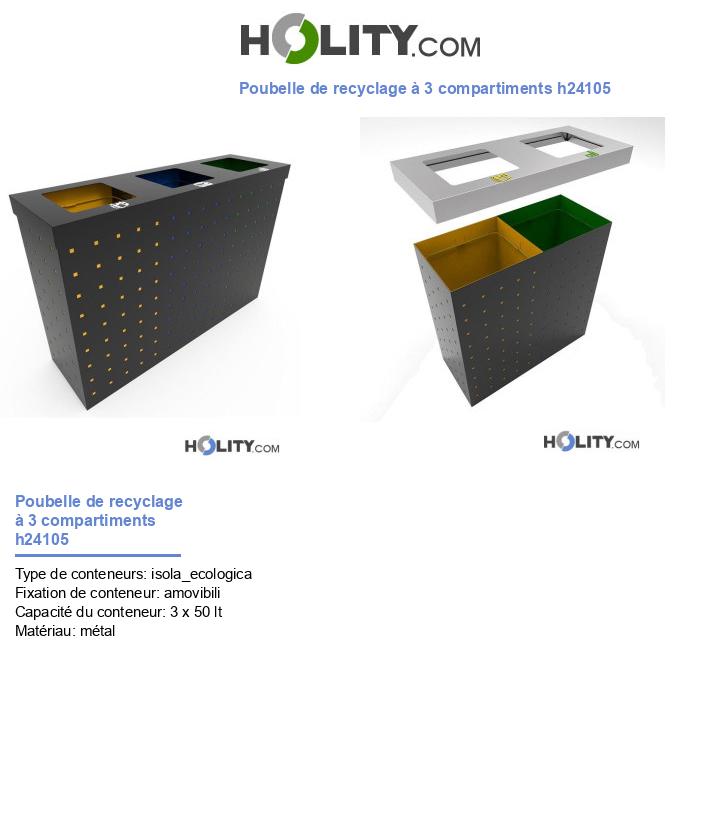 Poubelle de recyclage à 3 compartiments h24105