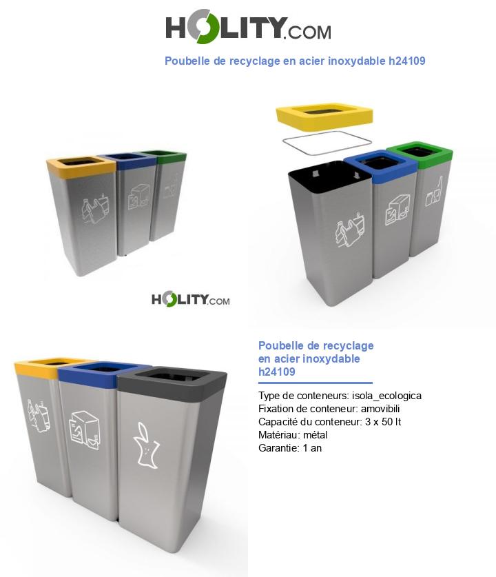 Poubelle de recyclage en acier inoxydable h24109