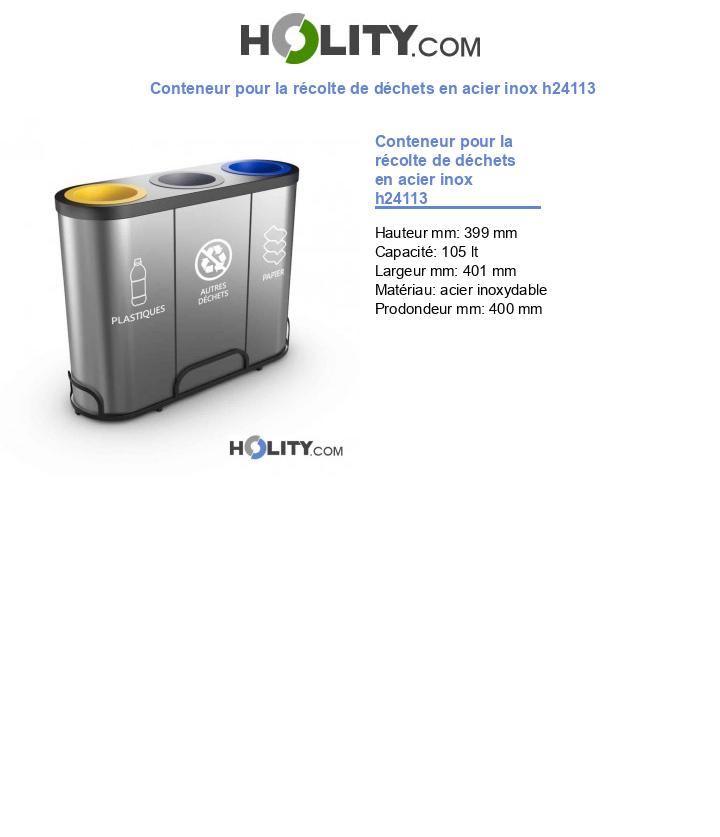 Conteneur pour la récolte de déchets en acier inox h24113