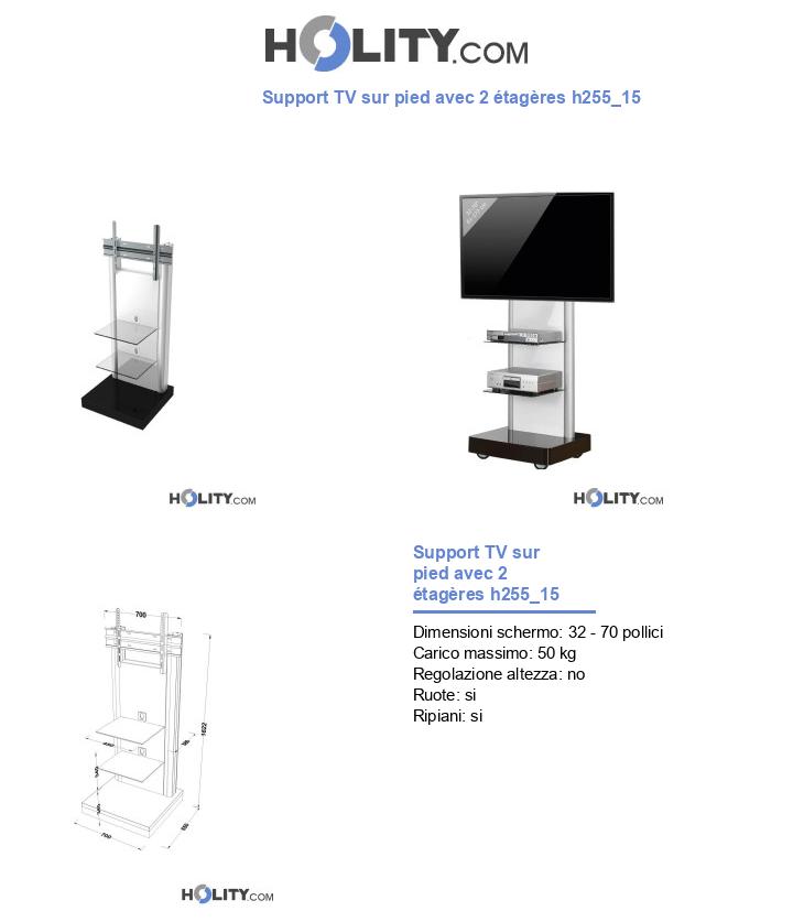 Support TV sur pied avec 2 étagères h255_15