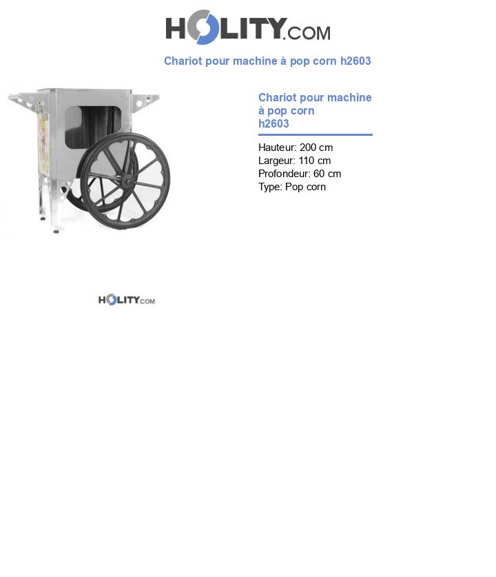 Chariot pour machine à pop corn h2603