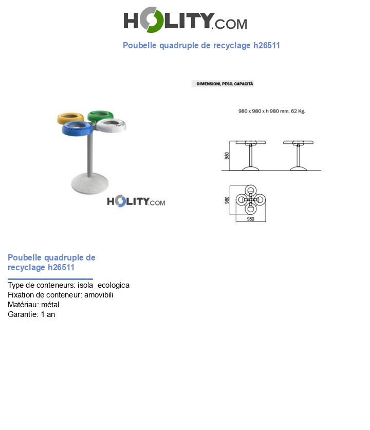 Poubelle quadruple de recyclage h26511