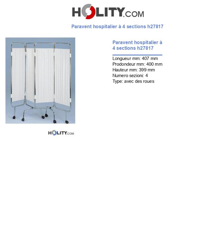 Paravent hospitalier à 4 sections h27817