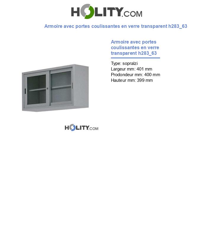 Armoire avec portes coulissantes en verre transparent h283_63