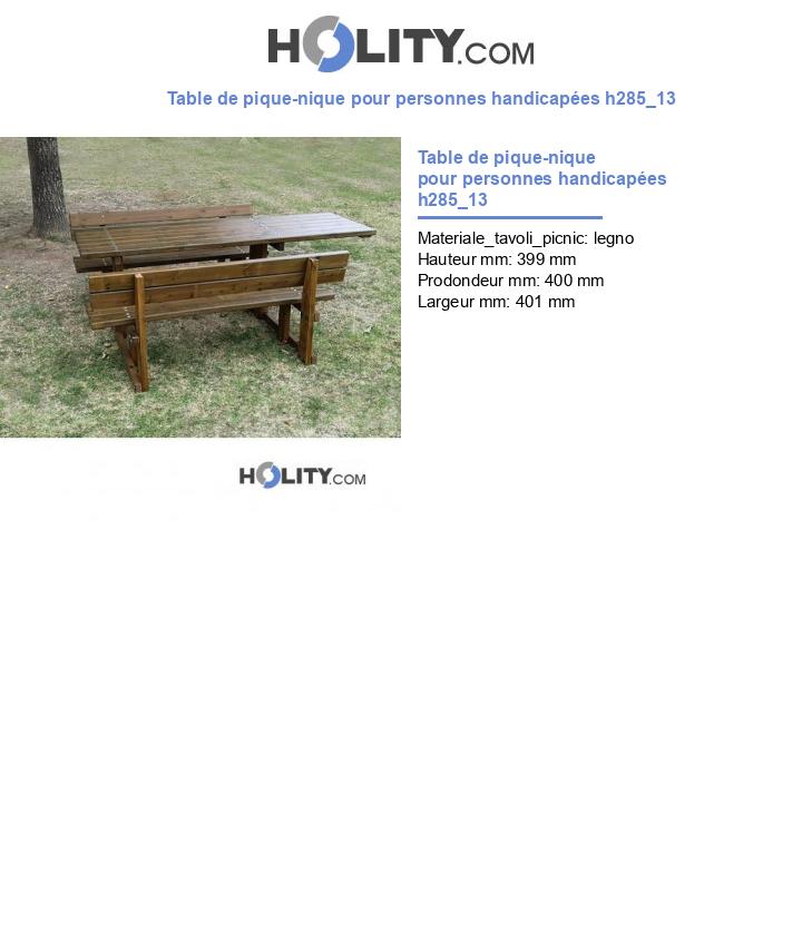 Table de pique-nique pour personnes handicapées h285_13