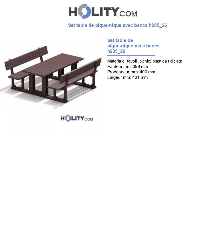 Set table de pique-nique avec bancs h285_26