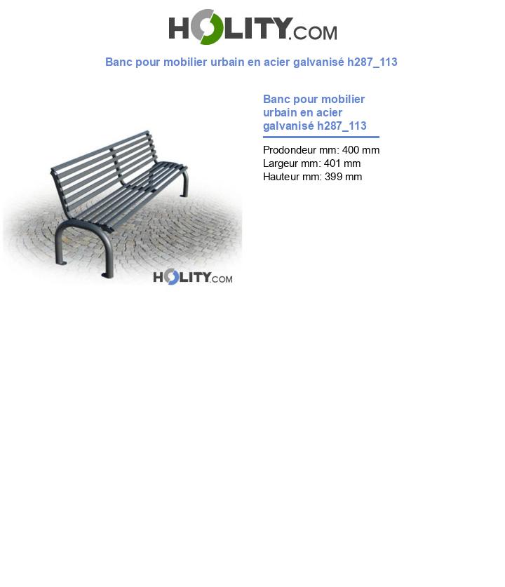 Banc pour mobilier urbain en acier galvanisé h287_113